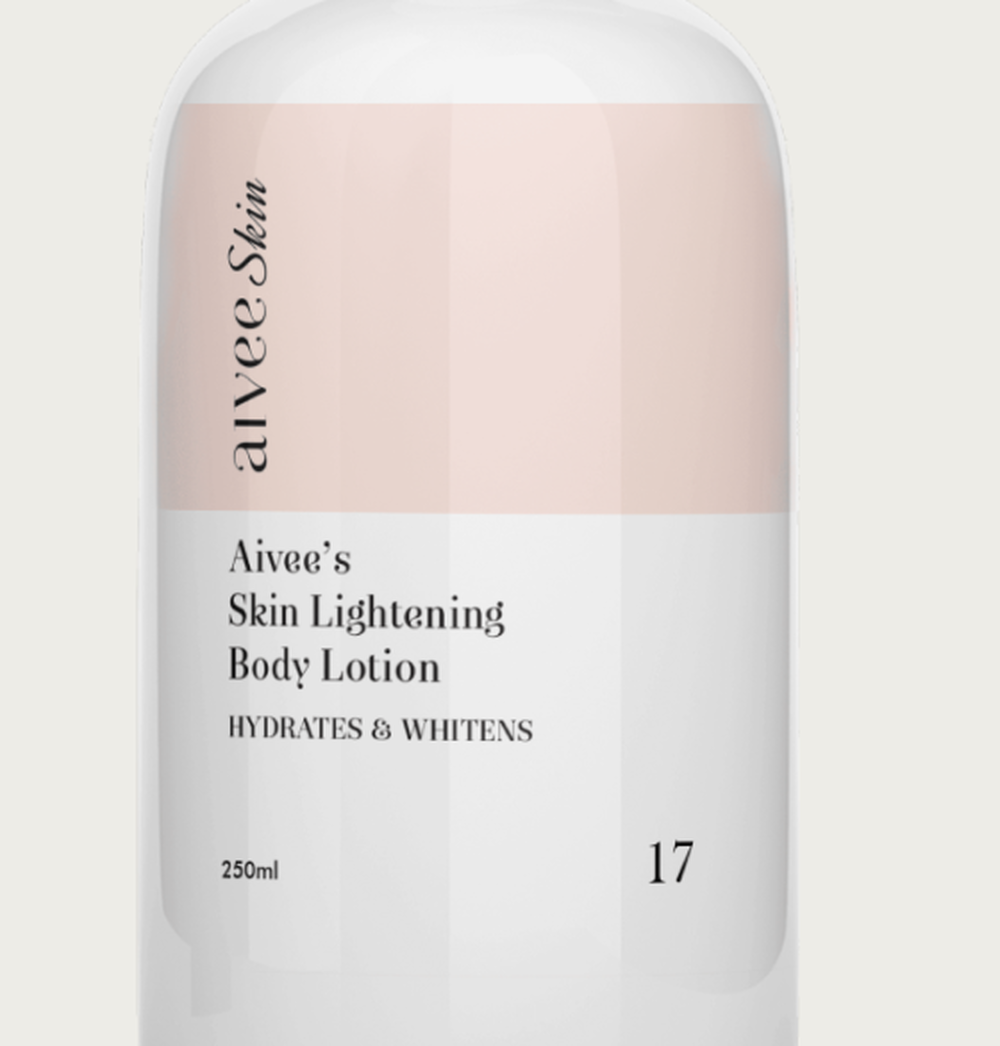 The Aivee's Skin Lightening Body Lotion label with its 250ml marking