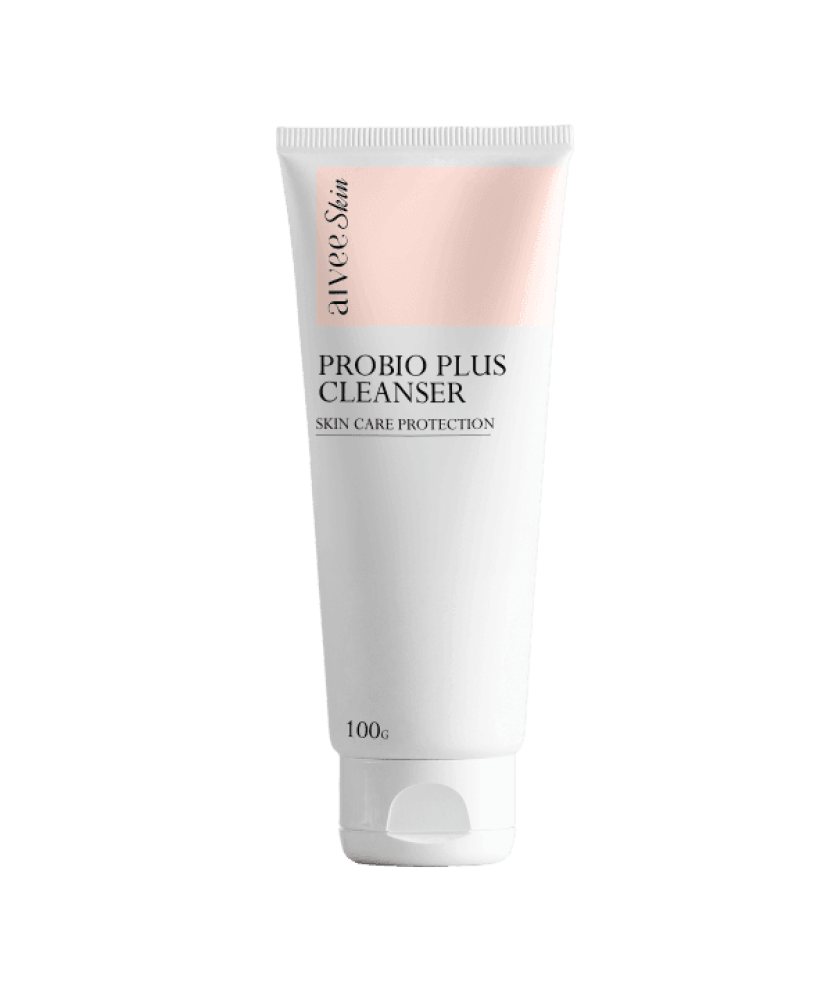 Probio Plus Cleanser tube with a pale pink band against a soft cream backdrop