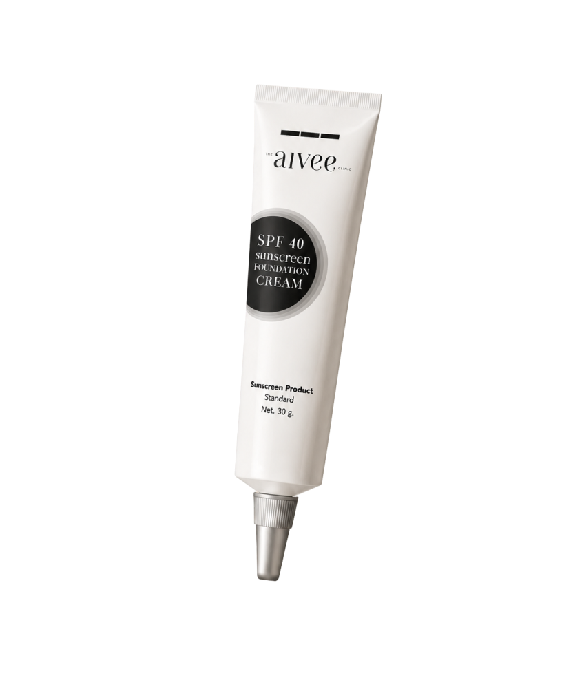 Sunscreen Foundation Cream SPF40 tube with a black SPF 40 seal against a soft cream backdrop