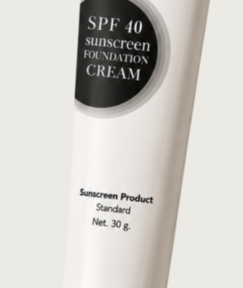 The lower body and nozzle of the Sunscreen Gel SPF50 tube on its cream backdrop